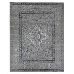 12'x15'5" Fossil Grau Erased Persian Design Seide Texturierte Wolle Handgeknüpfter Teppich