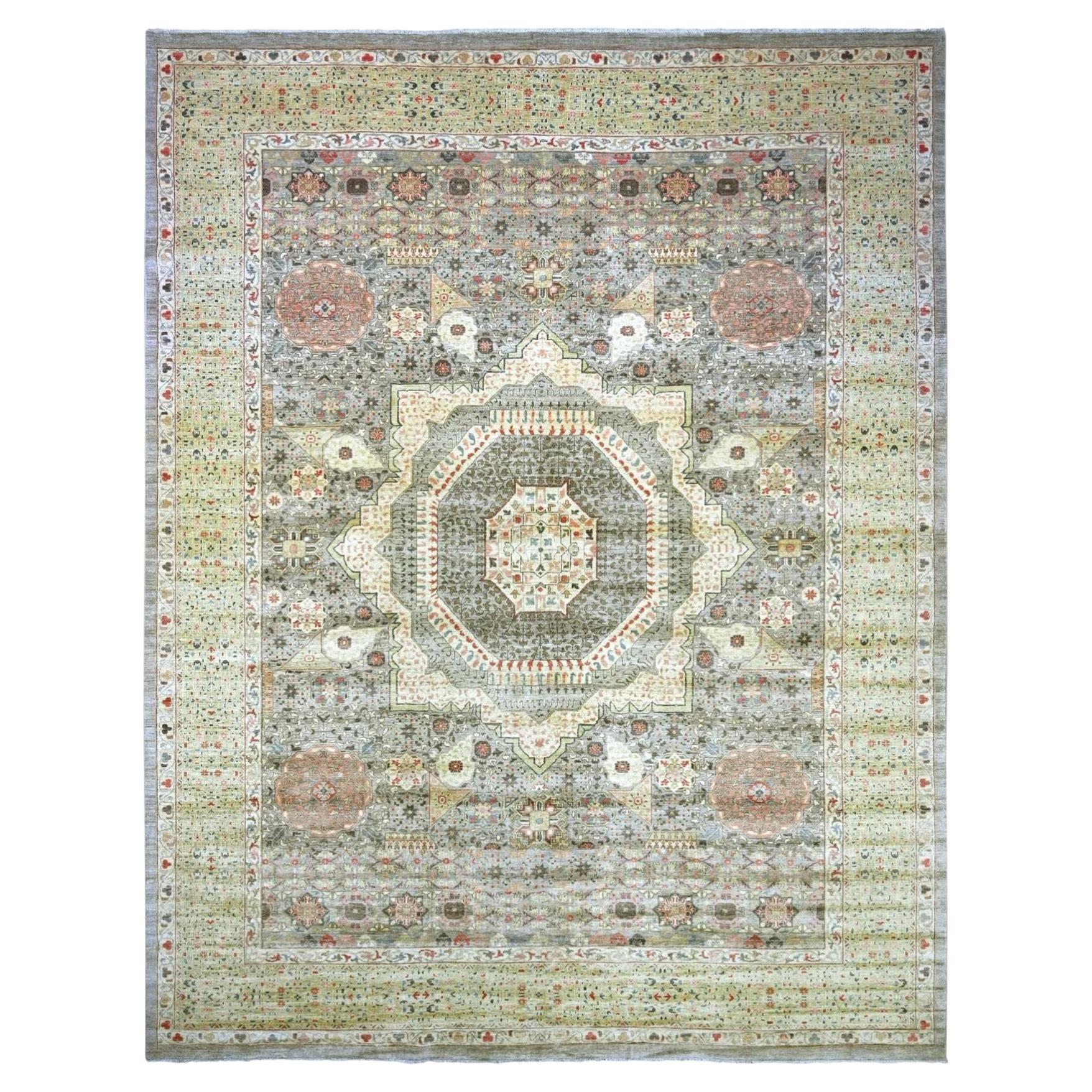 12'x15'5" Gray 14th Century Mamluk Dynasty Pattern Hand Knotted Pure Wool XL Rug