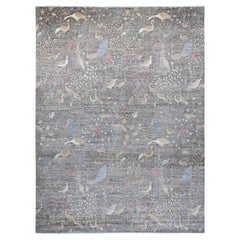 12'x15'5" Gray Afghan Peshawar Birds of Paradise Design Hand Knotted Wool Rug