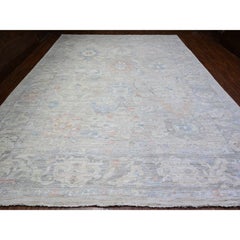 12'x15'5" Gray Hand Knotted Afghan Angora Oushak with Leaf Design Wool XL Rug