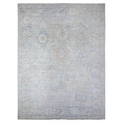 12'x15'5" Gray Hand Knotted Afghan Angora Oushak with Leaf Design Wool XL Rug