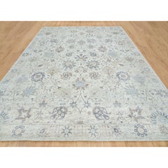 12'x15'5" Ivory Silk With Wool Hand Knotted Tebraz Vase Design Oriental Rug