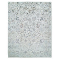 12'x15'5" Ivoire Soie Avec Laine Noué à la Main Tebraz Vase Design Tapis d'Orient