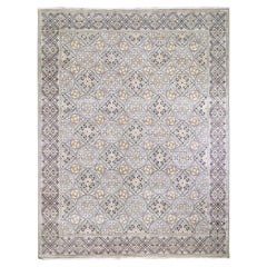 12'x15'5" Ivory Silk & Wool Mughal Inspired Medallions Design Hand Knotted Rug (tapis noué à la main)