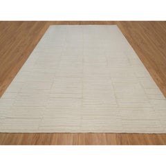 12'x15'6" Ivory Hand Knotted Modern Piled Flat Weave Pure Wool XL Rug
