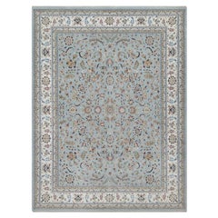 12'x15'7" Beau Blue Nain con motivo floreale in lana e seta annodato a mano XL Rugs