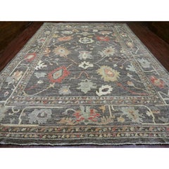 12'x15'7" Gray Afghan Angora Oushak Leaf Design Hand Knotted Wool Oriental Rug