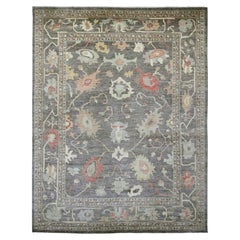 12'x15'7" Gray Afghan Angora Oushak Leaf Design Hand Knotted Wool Oriental Rug