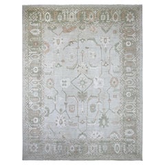 12'x15'7" Light Green Afghan Angora Oushak Vines Design Hand Knotted Wool Rug