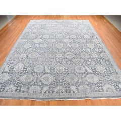 12'x15'8" Ash Gray Hand Knotted Oushak Influence Silk with Wool Oversized Rug