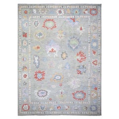 12'x15'8" Wolkengrauer, handgeknüpfter Afghanischer Angora Oushak Orientalischer Teppich aus Wolle