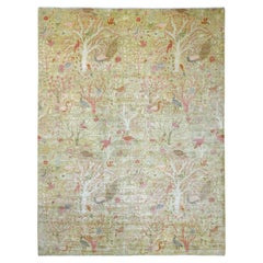 12'x15'8" Grüner Peshawar mit Paradiesvogel-Design Handgeknüpfter Wolle XL Teppich