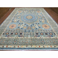 12'x15'9" Blue 14th Century Mamluk Dynasty Pattern Hand Knotted Pure Wool Rug