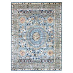 12'x15'9" Blue 14th Century Mamluk Dynasty Pattern Hand Knotted Pure Wool Rug