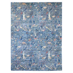 12'x15'9" Blue Peshawar with Birds of Paradise Design Hand Knotted Wool XL Rug