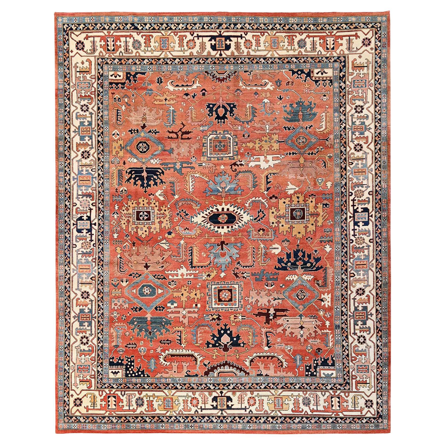 12
x15
9" Koralle Farbe Peshawar Heriz All Over Design Hand geknüpft Wolle XL Teppich