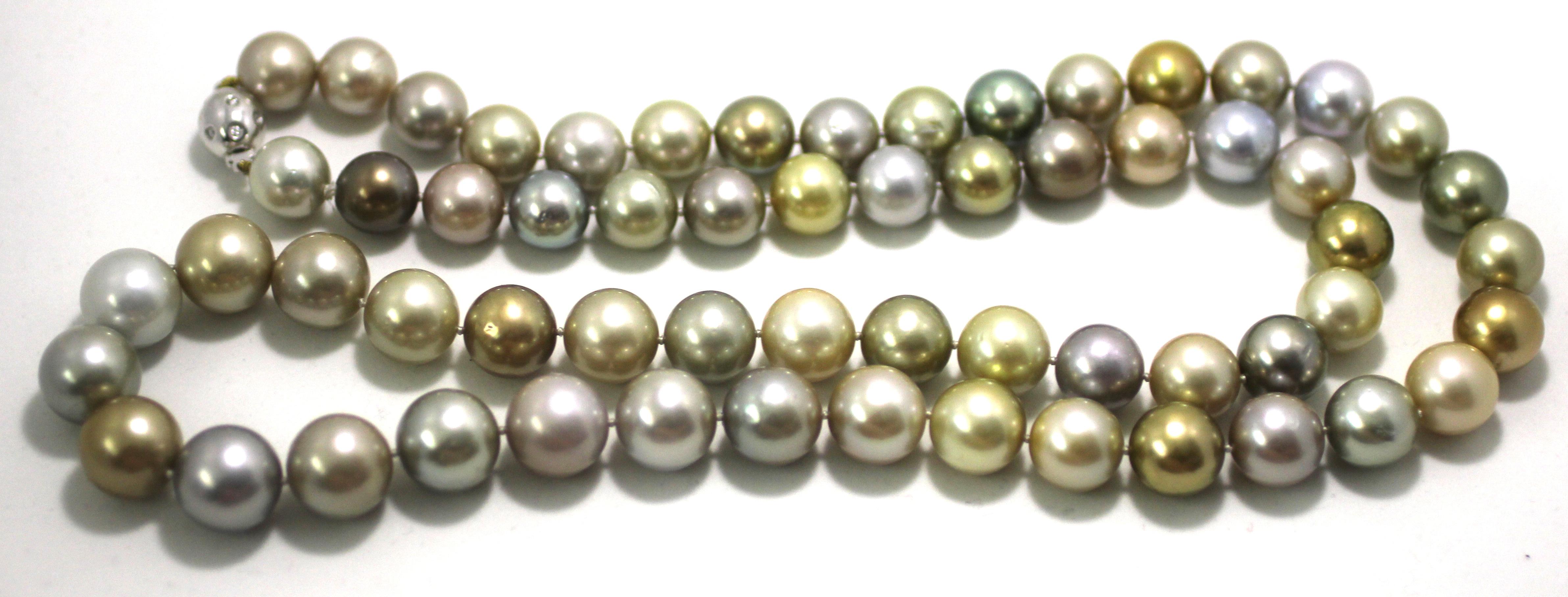 Hakimoto 15x12 mm 33,5 Südseeperlen-Halskette in natürlicher Fancy Color (Perle) im Angebot