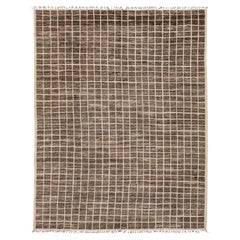 12x16 Brown Modern Moroccan Style Grid Hand-Knotted Wool Area Rug