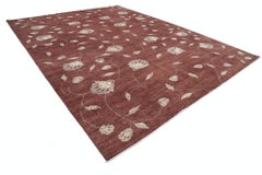12x16 ft Handknotted Red and Beige Wool Oversized Rug. Floral Vine Design Carpet