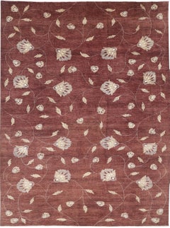 12x16 ft Handknotted Red and Beige Wool Oversized Rug. Floral Vine Design Carpet