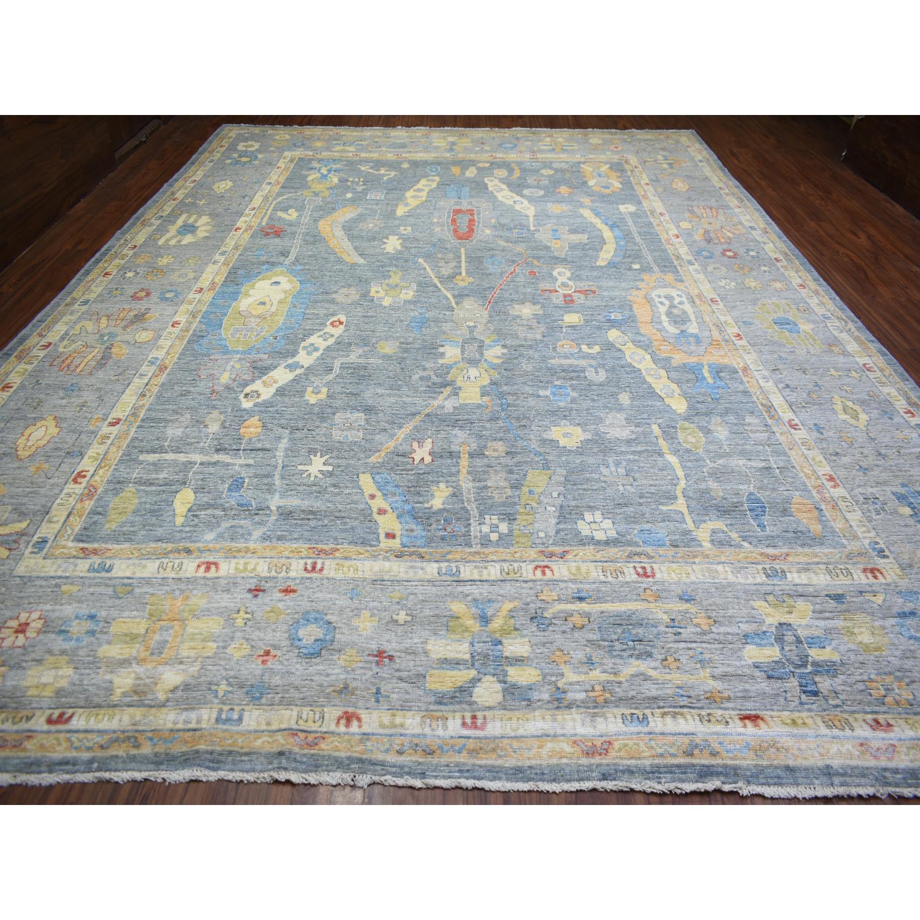12'x16' Grauer, handgeknüpfter, afghanischer Angora Oushak Teppich in Übergröße aus Bio-Wolle (Afghanisch) im Angebot
