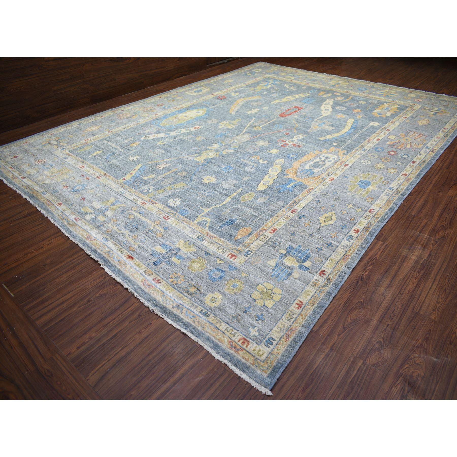 12'x16' Grauer, handgeknüpfter, afghanischer Angora Oushak Teppich in Übergröße aus Bio-Wolle (Handgeknüpft) im Angebot
