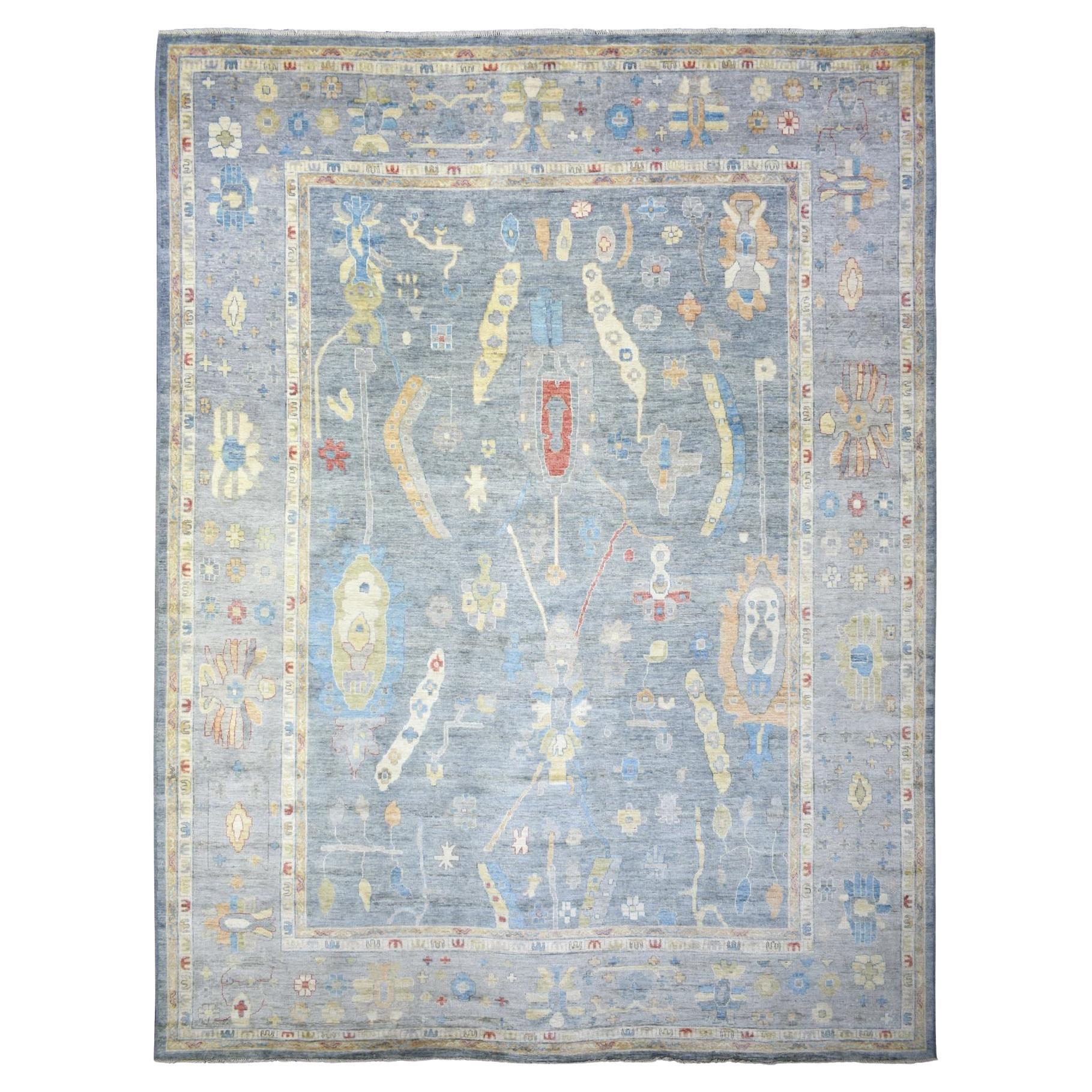 Tappeto oversize 12'x16' grigio, in lana organica annodata a mano, Afghan Angora Oushak