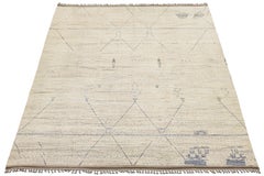 12x16 Hand-Knotted Modern Moroccan Style Geometric Wool Rug In Soft Cream