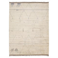12x16 Hand-Knotted Modern Moroccan Style Geometric Wool Rug In Soft Cream