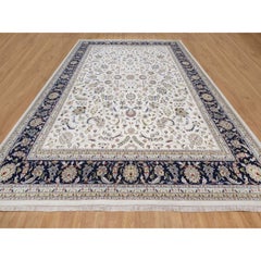 12'x16' Ivory Nain with Flower Design Hand Knotted Soft Wool & Silk XL Rug