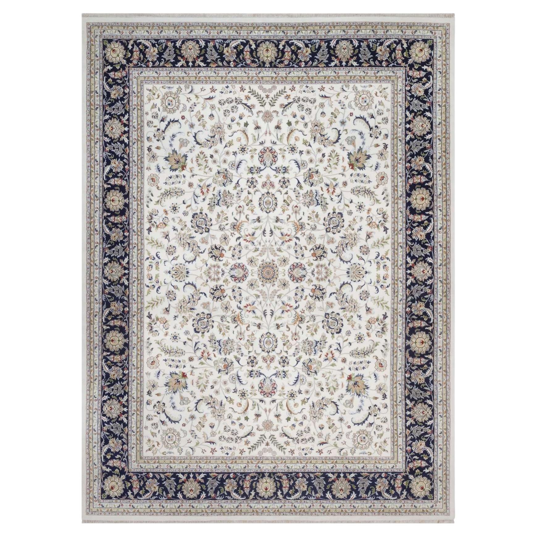 12'x16' Ivory Nain with Flower Design Hand Knotted Soft Wool & Silk XL Rug