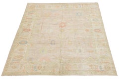 Tappeto di lana fatto a mano in stile Oushak moderno 12x16 Tappeto per aree di transizione neutro e tenue