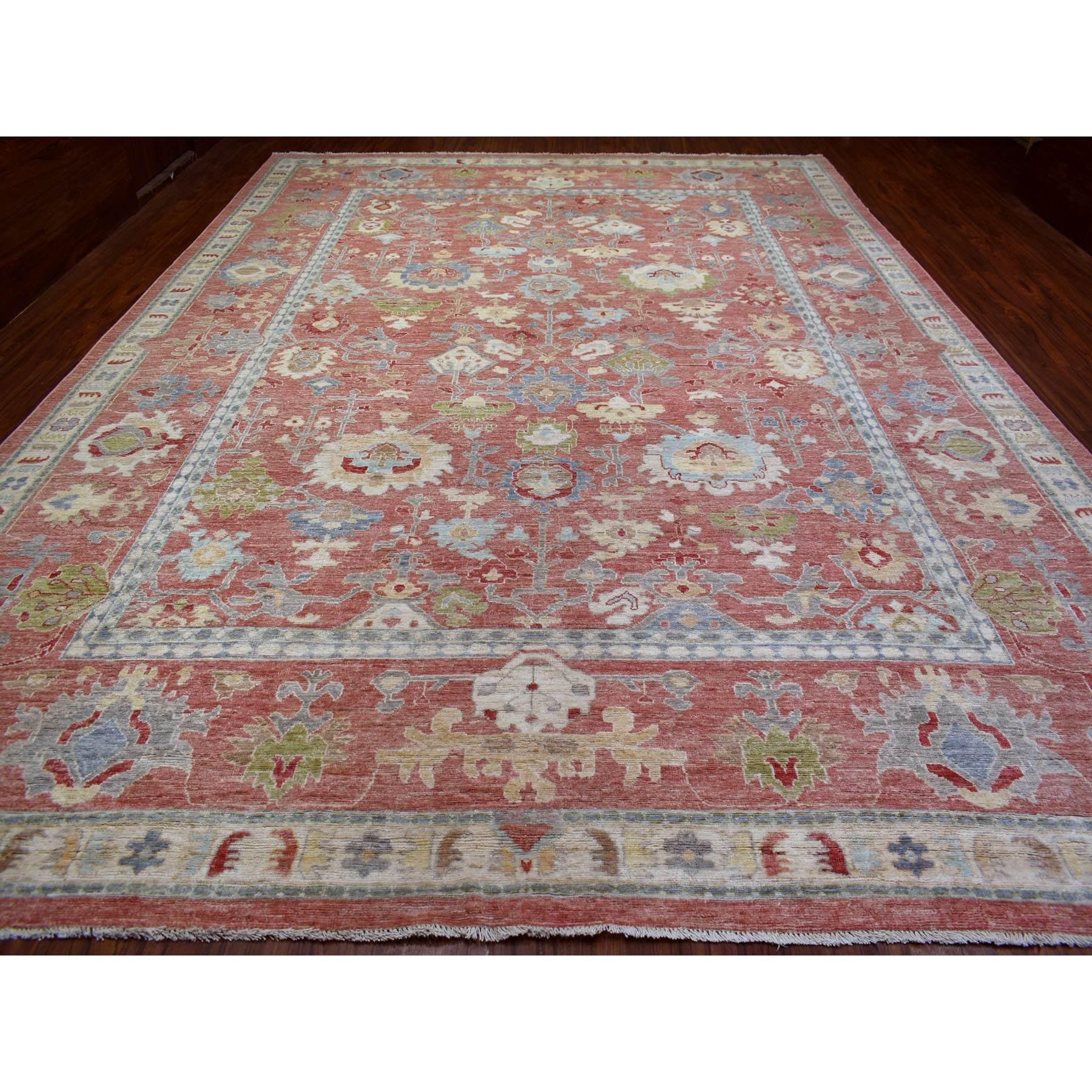 Oushak Tappeto orientale in lana annodata a mano 12'x16' Red Afghan Angora Ushak All Over Motifs in vendita