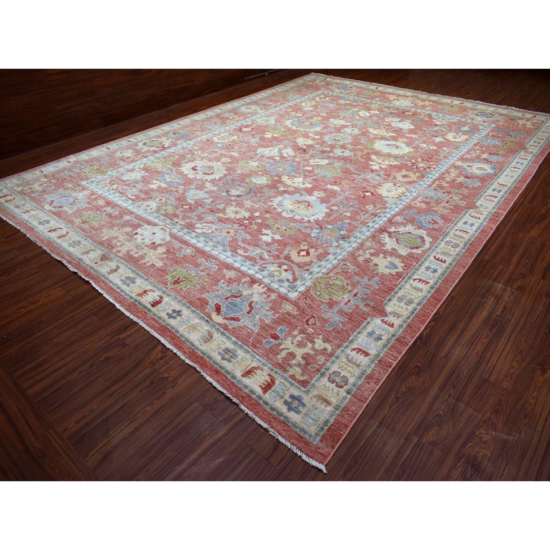 Afghano Tappeto orientale in lana annodata a mano 12'x16' Red Afghan Angora Ushak All Over Motifs in vendita