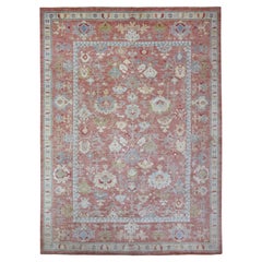 Tapis oriental rouge angora afghan Ushak avec motifs noués à la main 12'x16'
