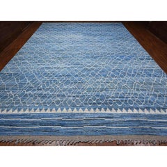 12'x16'1" Blue Hand Knotted Wool Pure Wool Marmoucha Inspired Moroccan Weave Rug