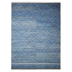 12'x16'1" Azul Alfombra de Lana Pura Anudada a Mano Inspirada en la Marmoucha Tejido Marroquí
