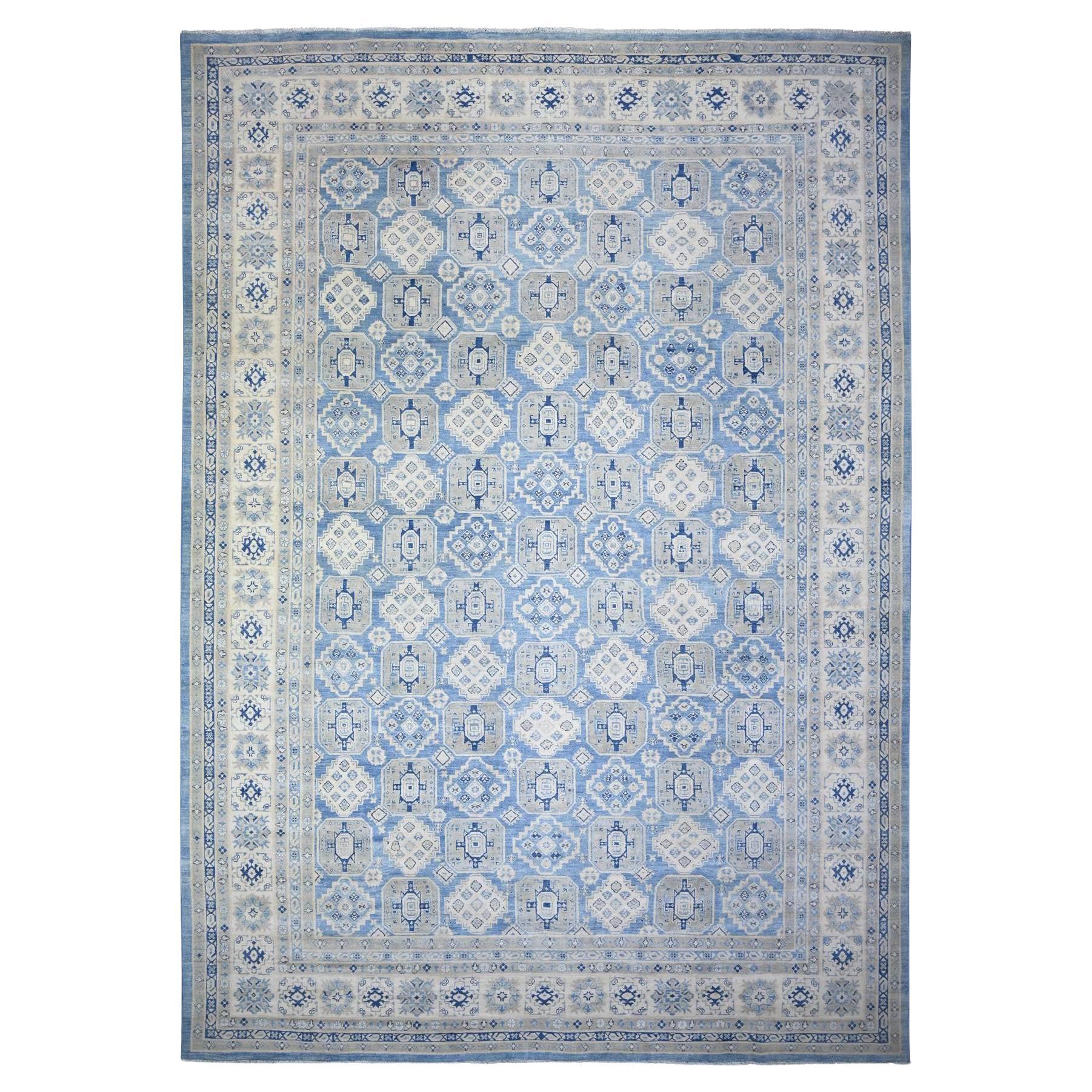 Tapis oriental surdimensionné bleu vintage Kazak noué à la main 12'x16'9"