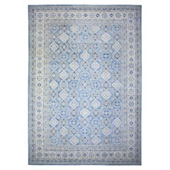 12'x16'9" Alfombra Oriental Vintage Azul Kazak Anudada a Mano de Pura Lana Sobredimensionada