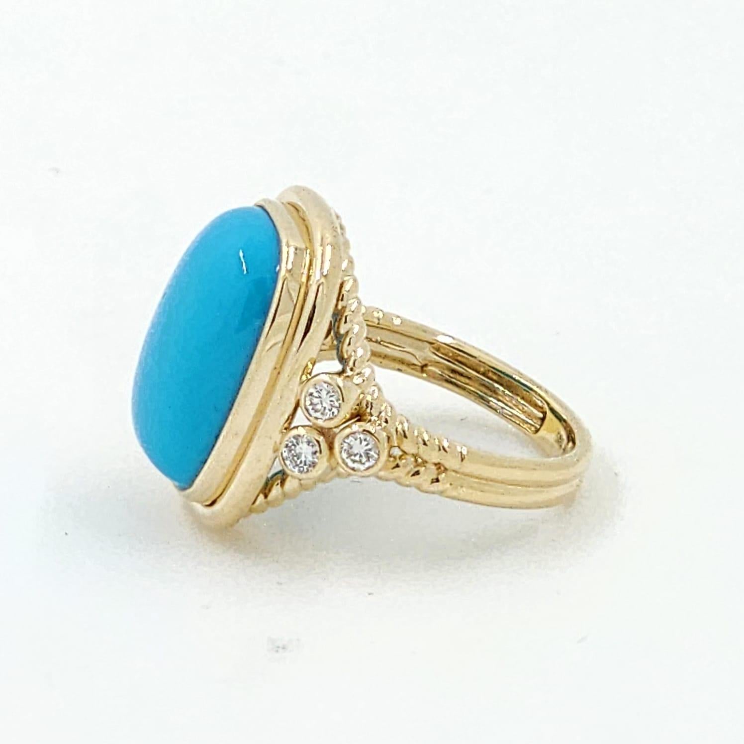 Contemporain Bague en or jaune 14K avec cabochon de turquoise 12X16MM en vente