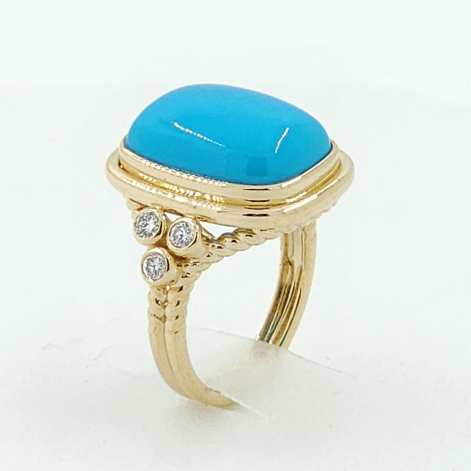 Taille cabochon Bague en or jaune 14K avec cabochon de turquoise 12X16MM en vente