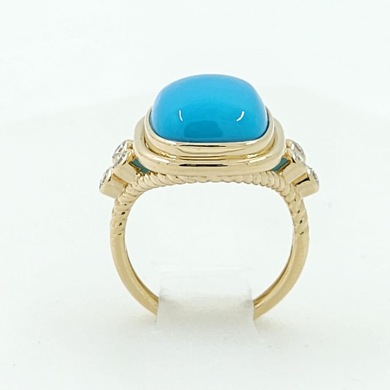 Bague en or jaune 14K avec cabochon de turquoise 12X16MM Neuf - En vente à Hong Kong, HK