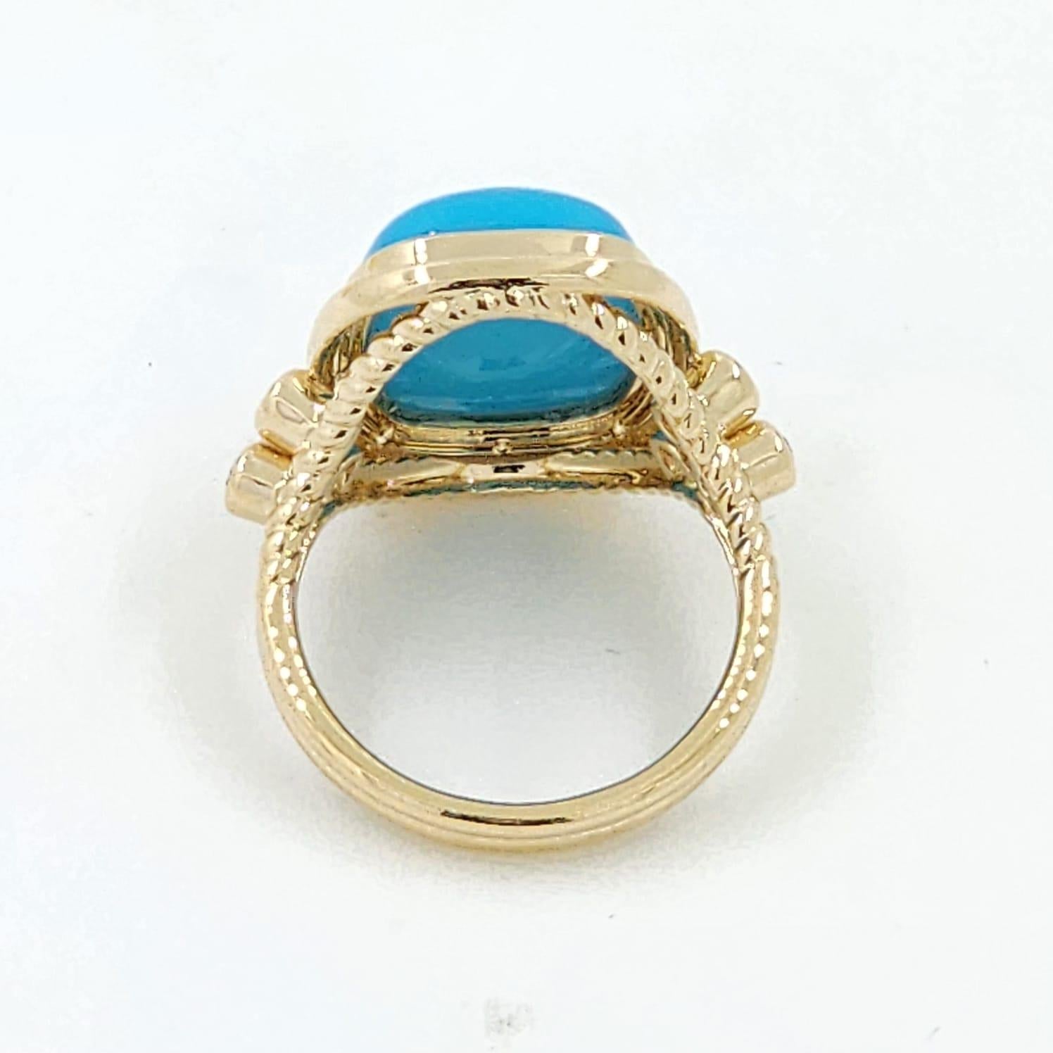 Bague en or jaune 14K avec cabochon de turquoise 12X16MM Pour femmes en vente