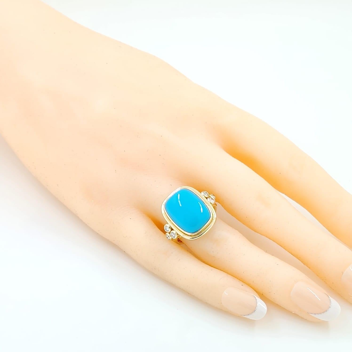 Bague en or jaune 14K avec cabochon de turquoise 12X16MM en vente 1