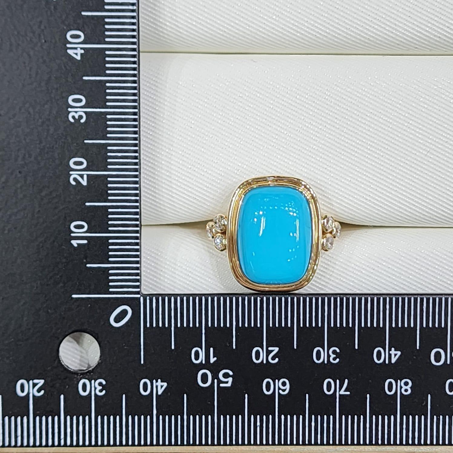 Bague en or jaune 14K avec cabochon de turquoise 12X16MM en vente 2