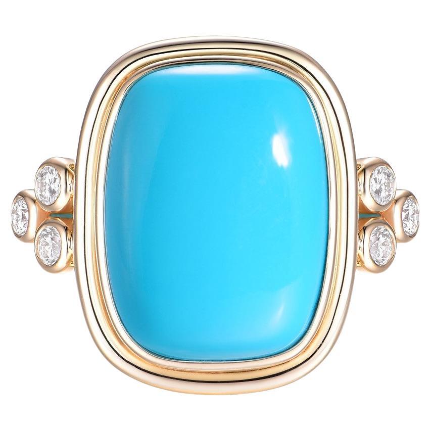 Bague en or jaune 14K avec cabochon de turquoise 12X16MM