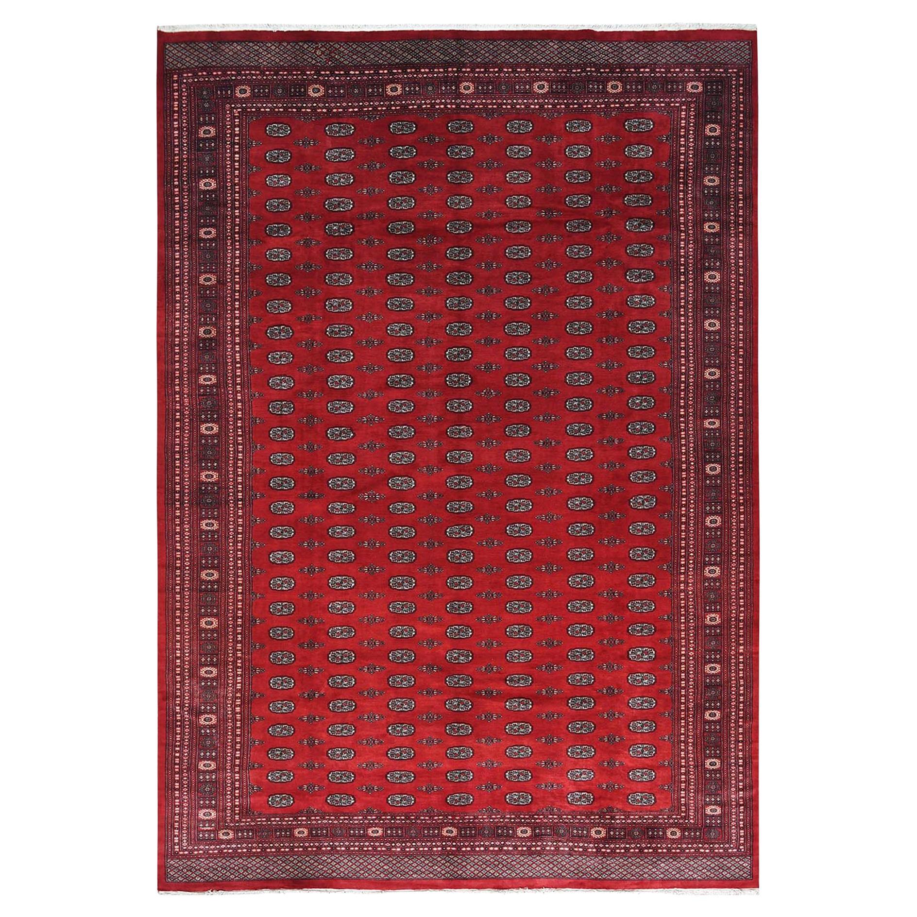 12'x17'10" Deep and Rich Red Mori Bokara Natural Wool Hand Knotted Oversized Rug