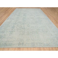 12'x17'10" Grauer Jacquard-Teppich mit handgewebtem Tabriz-Design aus Wolle und Seide in Übergröße