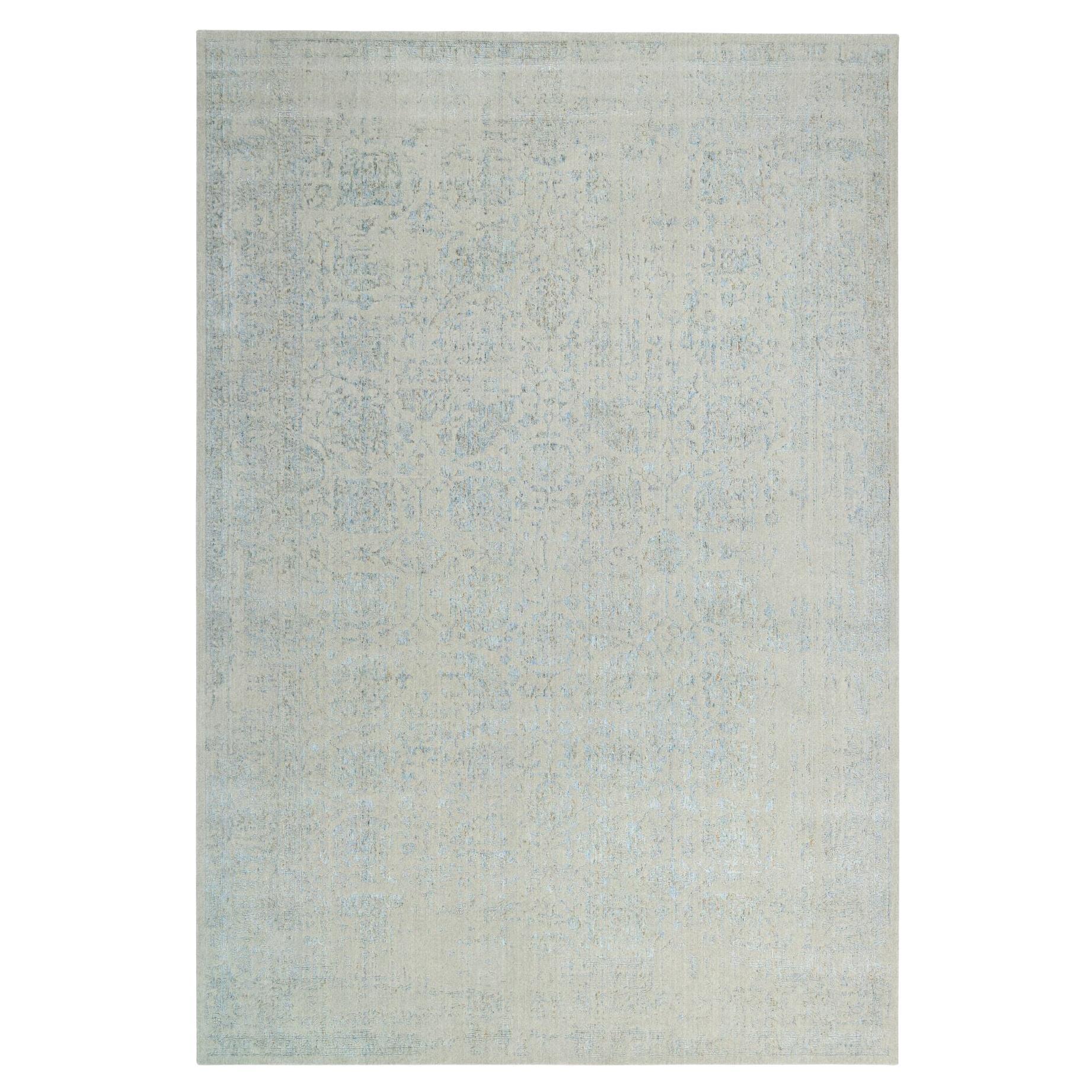 12'x17'10" Grauer Jacquard-Teppich mit handgewebtem Tabriz-Design aus Wolle und Seide in Übergröße