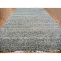 12'x17'10" Gray, Modern Grass Design, Natural Wool, Hand Knotted Oversized Rug